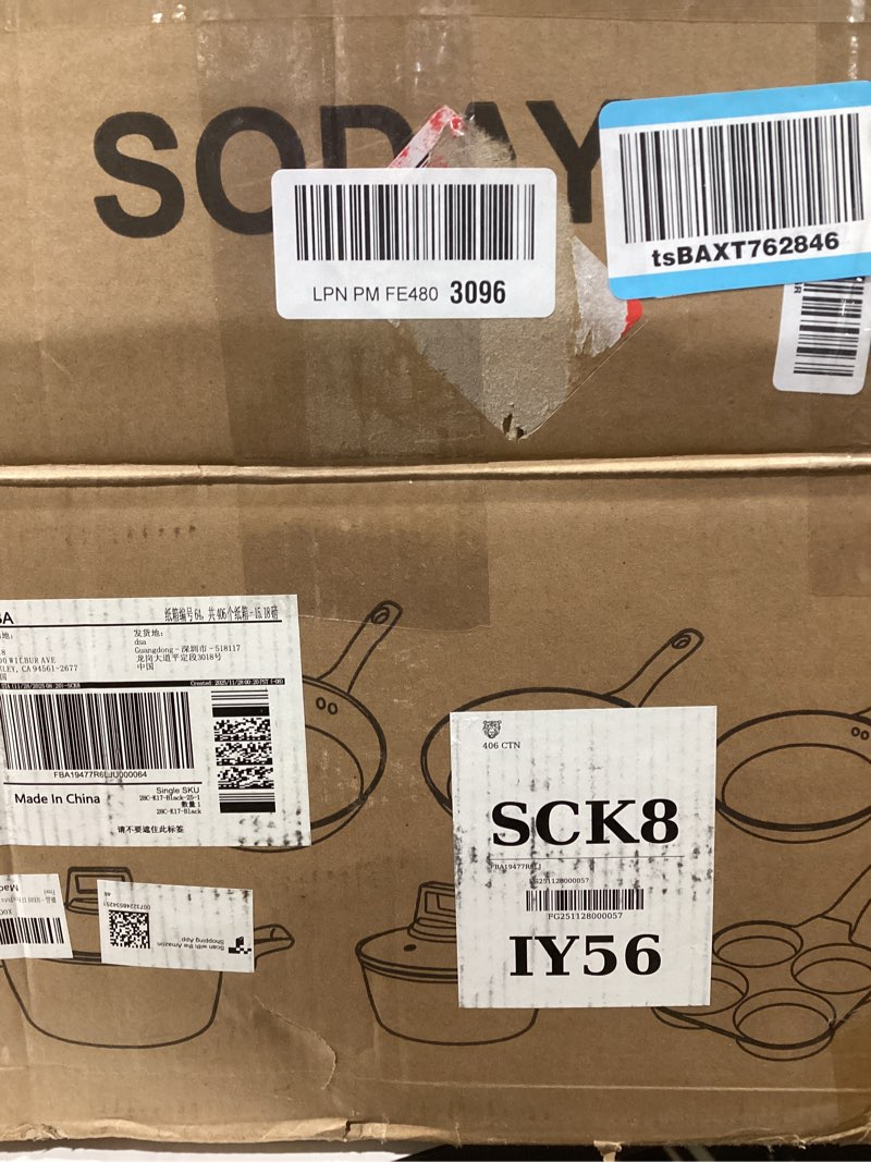 Condition photo showing Good Condition for 17 Pcs Pots and Pans Set Non Stick Kitchen Cookware Sets Nonstick Induction Cookware Non-toxic Black Granite Cooking Tools with Stay-Cool Handles, Pot Protectors (PFOS/PFOA Free) Black 17 Pieces