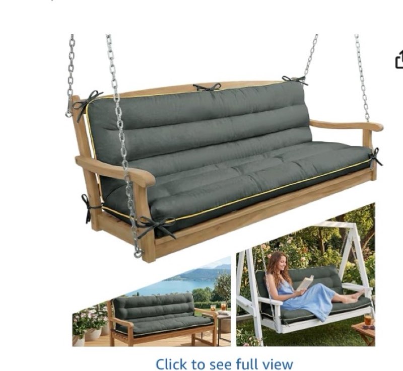 60×40 inch outdoor swing cushion with backrest, tie straps & memory foam - replacement for porch bench 2/3 seater, oxford fabric (gray, 60 inch × 40 inch)