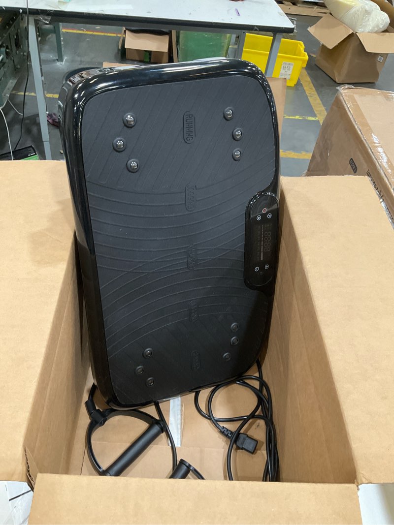 Condition photo showing As Is for incomplete, missing remote, vibration plate exercise machine, vibrating platform for lymphatic drainage with 200 adjustable speeds, power vibration plate for weight loss & fitness, supports max weight 450 lbs black