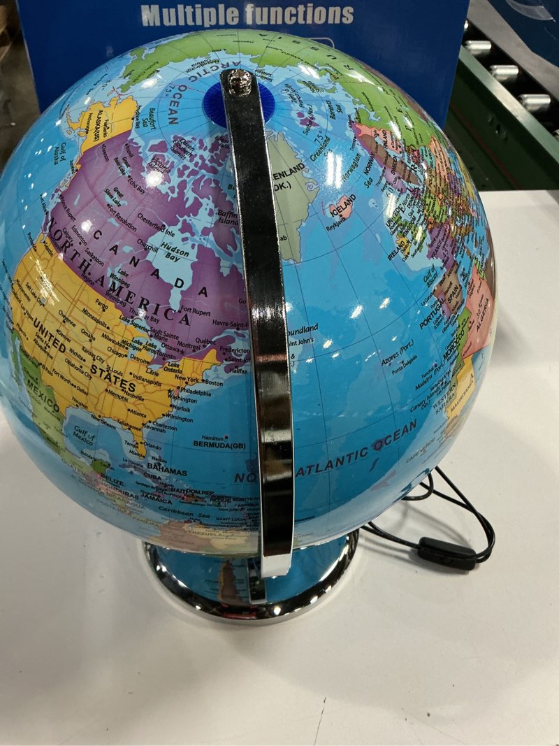 Condition photo showing Good Condition for LED Illuminated World Globe with Chrome Rotating Stand – Desk Display Globe with Lighted Map, Metal Base, Plug-In Power Large
