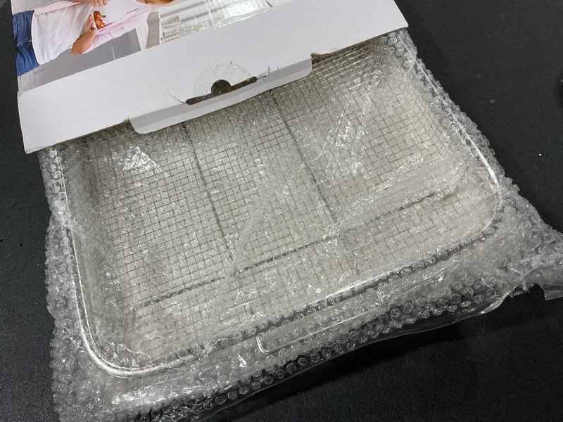 Condition photo showing Good Condition for 18.7" X 12.8" Extra Large Air Fryer Basket for Oven, OvenCrisp Oven Air Fryer Basket and Tray Set With 30PCS Parchment Papers, Stainless Steel Air Fryer Pan and Crisper Tray for Frying Baking