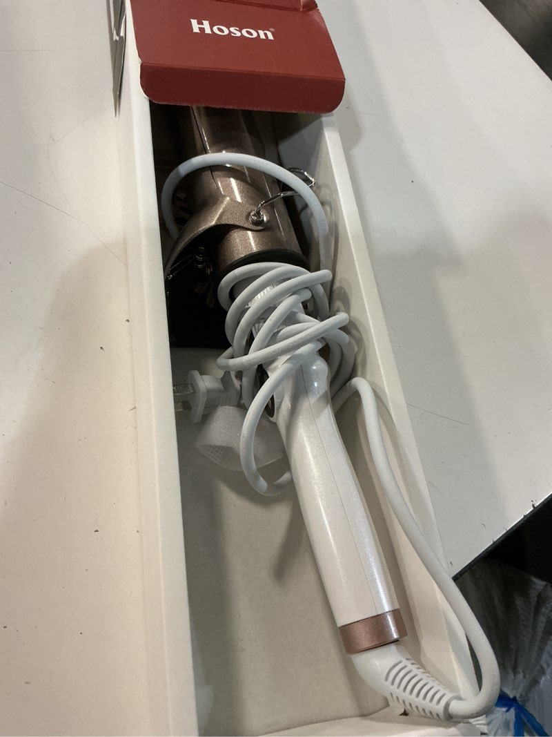 Condition photo showing As Is for hoson 2 inch curling iron large barrel, long barrel curling wand dual voltage, ceramic tourmaline coating with lcd display, glove include 2 inches