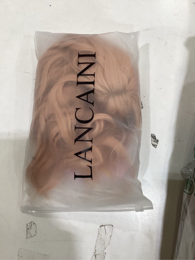 Condition photo showing New/Like New for Short Bob Wigs with Bangs for Women Loose Wavy Wig Curly Wavy Shoulder Length Bob Synthetic Cosplay Wig for Girl Colorful Costume Wigs (Peach Fuzz)