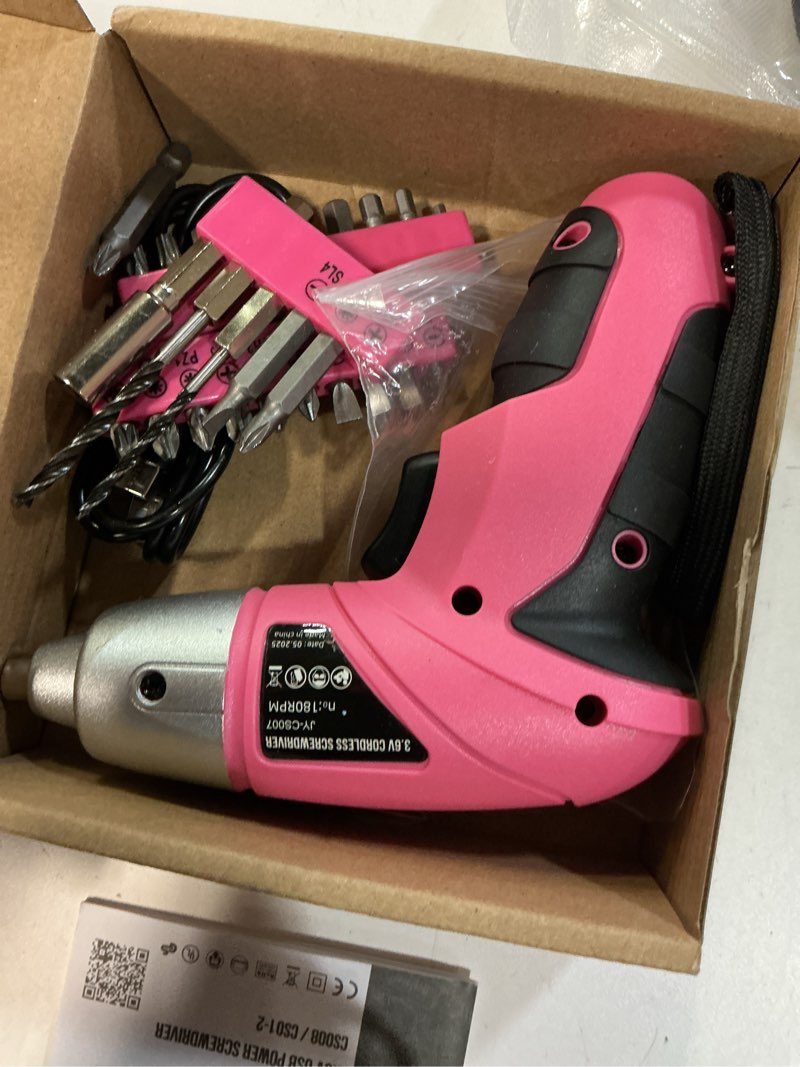 Condition photo showing Good Condition for Hi-Spec Electric Screwdriver 27pc 3.6V Pink USB Small Power Screwdriver Set. Cordless & Rechargeable with Driver Bit Set