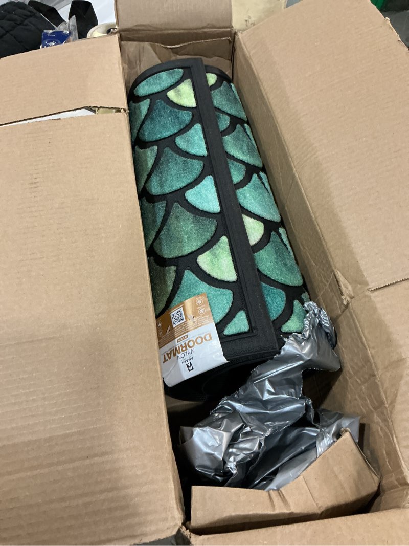 Condition photo showing Good Condition for extra durable, superior absorption, front door mat for outdoor & indoor - welcome mat for entryway, entrance, patio, porch - waterproof, non-slip backing, coarse fibers (scales,18x30)