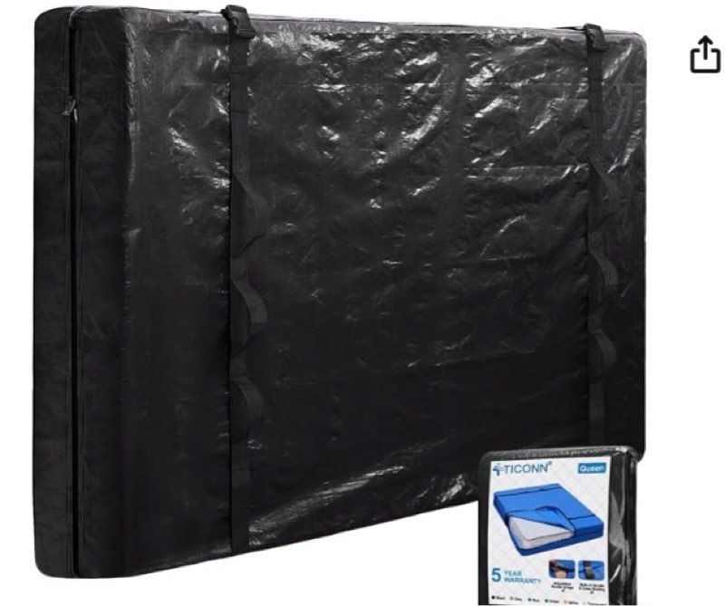 TICONN Mattress Bags for Moving, Heavy Duty Queen Mattress Cover Storage Bag with Full-Around Handle and Adjustable Buckles (Black, Queen