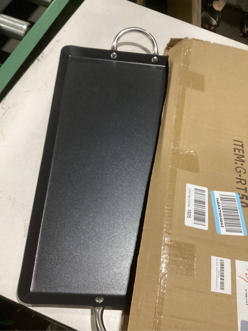 Condition photo showing Good Condition for letfeng 26” double burner griddle nonstick double burner stainless steels stove top flat griddle coated cool touch handle oven safe & compatible with all stovetops black and silver