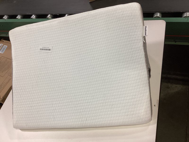 Condition photo showing As Is for Bedluxe Knee Pillow for Back Sleeping, Leg Pillow Knee Wedge Pillow, Memory Foam Wedge Pillows for Legs Post Surgery, Triangle Pillow for Knee Support, Leg Elevation, Knees Hip Back Pain Relief, White 23.6*18.9*7.9 Inch White/Grey