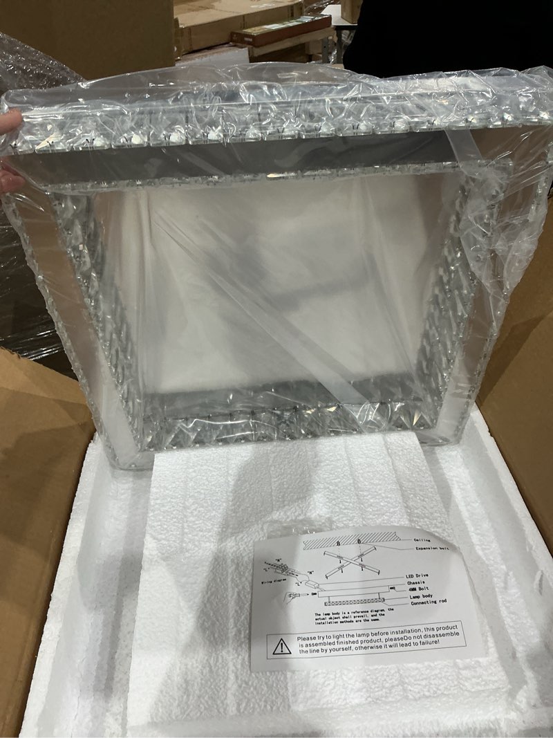 Condition photo showing Good Condition for finktonglan dimmable square crystal led flush mount ceiling light, 17.7" low profile chandelier, 56w, remote, 3000–6500k cct, k9 crystal & stainless steel for living/dining room square dimmable