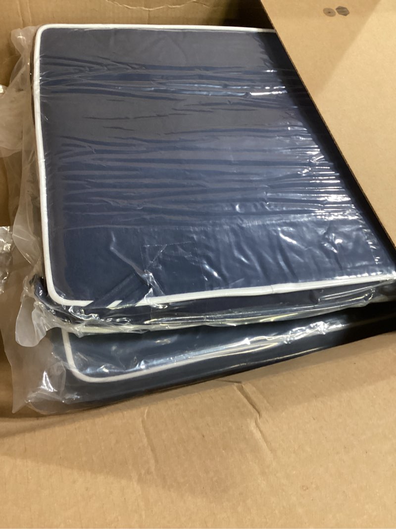 Condition photo showing Good Condition for Patio Chair Cushion Set of 2, Square Corner Outdoor Seat Cushions 18 x 16 for Patio Furniture, Water Resistant Outdoor Garden Cushion, Navy Blue Navy Blue 18 x 16inch