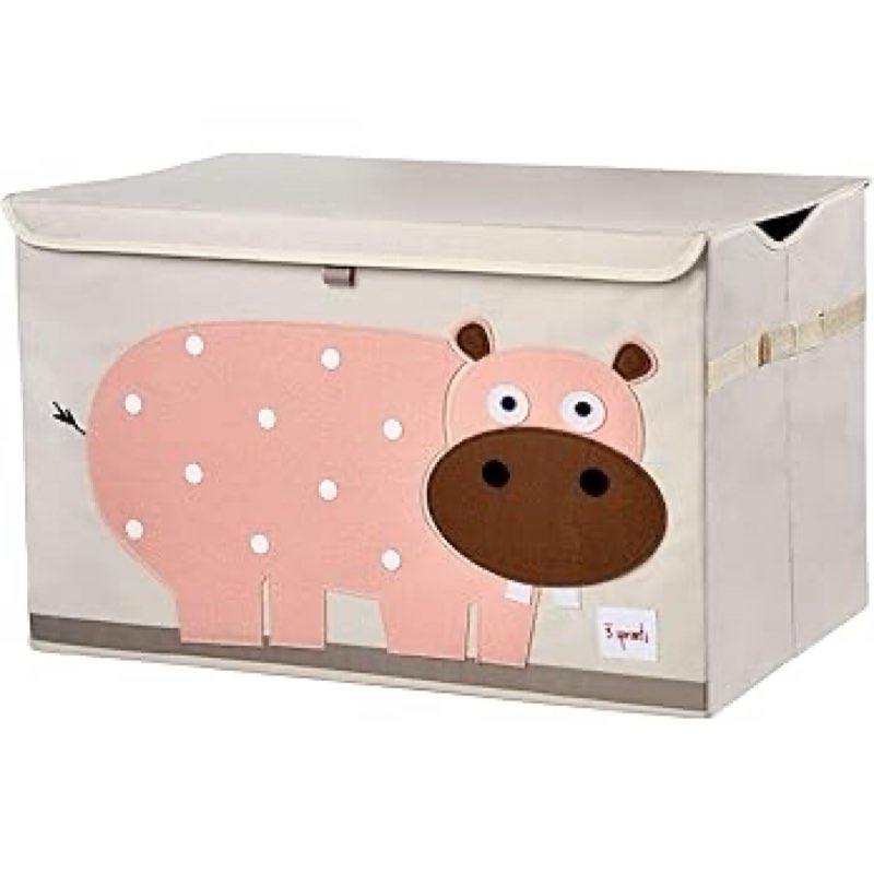 3 sprouts large toy chest for kids with lid and handles - collapsible toy storage bin/trunk/box/basket organizer for boys & girls playroom, nursery, hippo