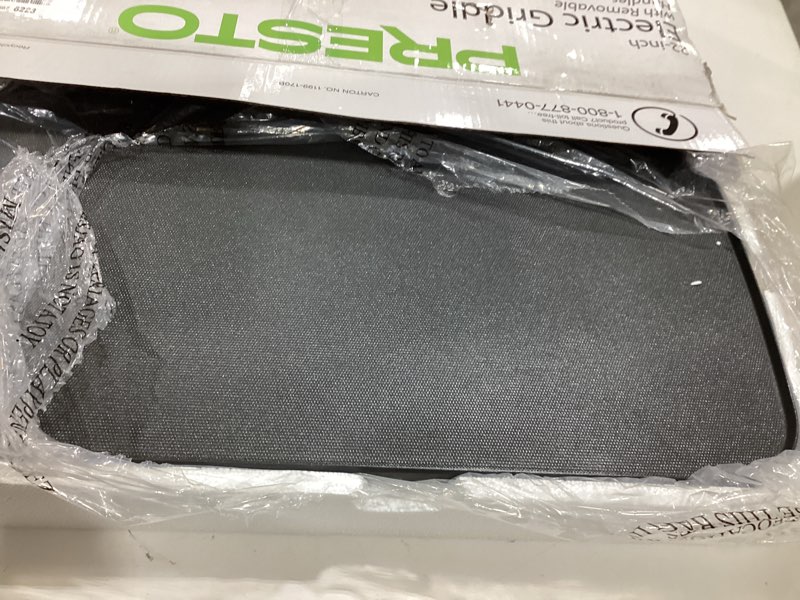 Condition photo showing As Is for presto 22-inch electric griddle with removable handles