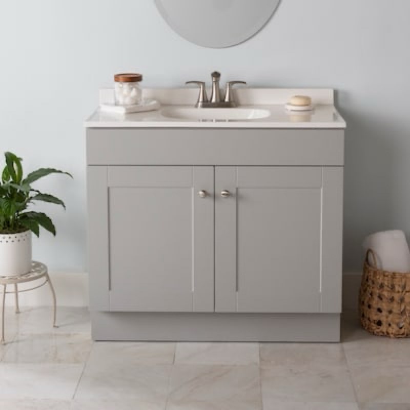 project source dover 36-in light gray single sink bathroom vanity with white cultured marble top