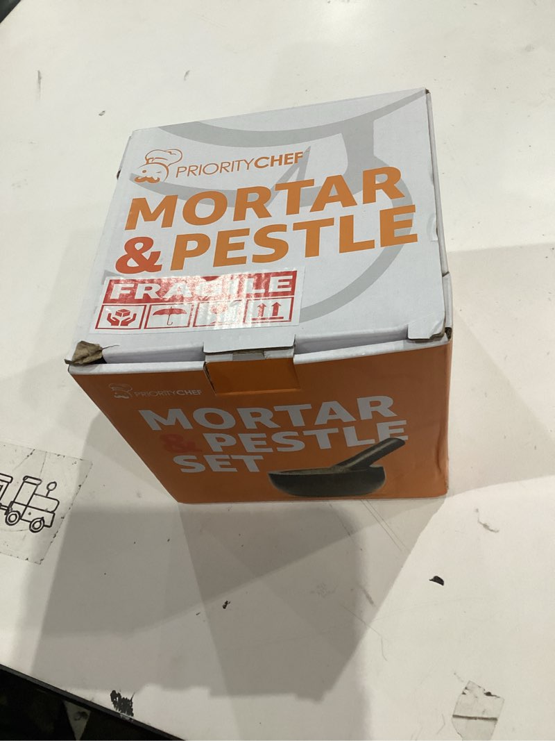 Condition photo showing As Is for incomplete       priority chef heavy duty large 2 cup mortar and pestle set,100% granite, non slip base, make fresh guacamole, salsa, pesto, stone grinder bowl, herb crusher, spice grinder, 6.3 inch size, black 2 cup black