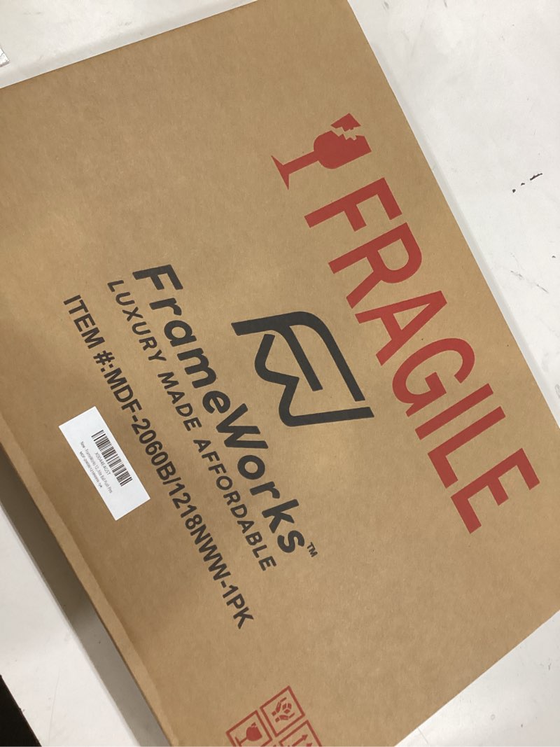 Condition photo showing As Is for FrameWorks 12" x 18" Natural Wooden Shadow Box Frame – Soft Felt Back, Tempered Glass, and Included Elegant White Ball Push Pins 12"x18" Natural