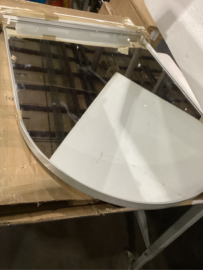 Condition photo showing Good Condition for 22" x 30" silver arched mirror, arch bathroom vanity mirror, modern aluminum alloy metal frame arch mirror for living room, bedroom, entryway, tempered glass, shatter proof, anti-rust 30"l x 22"w arched silver