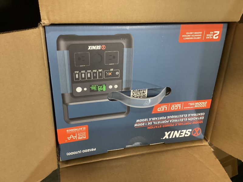 Condition photo showing New/Like New for portable generator, 1,200 w rated, 2,400 w surge