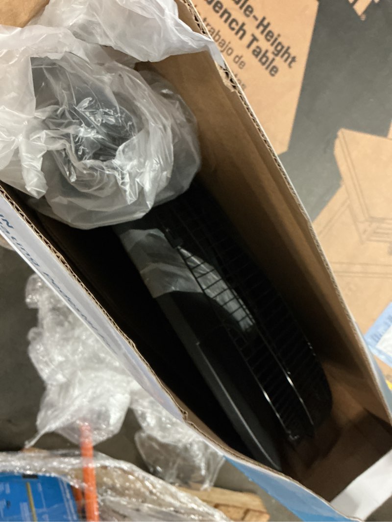 Condition photo showing As Is for utilitech 18-in 120-volt 3-speed indoor black oscillating pedestal fan with remote