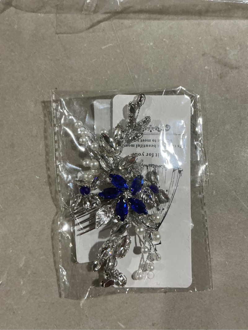 Condition photo showing Good Condition for olbye wedding hair comb blue rhinestone bridal hair accessories for bride and bridesmaids wedding hair piece silver