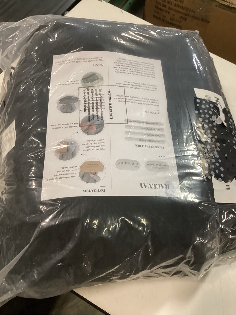Condition photo showing Good Condition for black outdoor chair cushions, outdoor cushions, patio chair cushions, indoor full-length ties for non-slip support, premium comfortable thick fiber, set of 2 (black 19 x19 inch) solid color 19\\\" x 19\\\" black