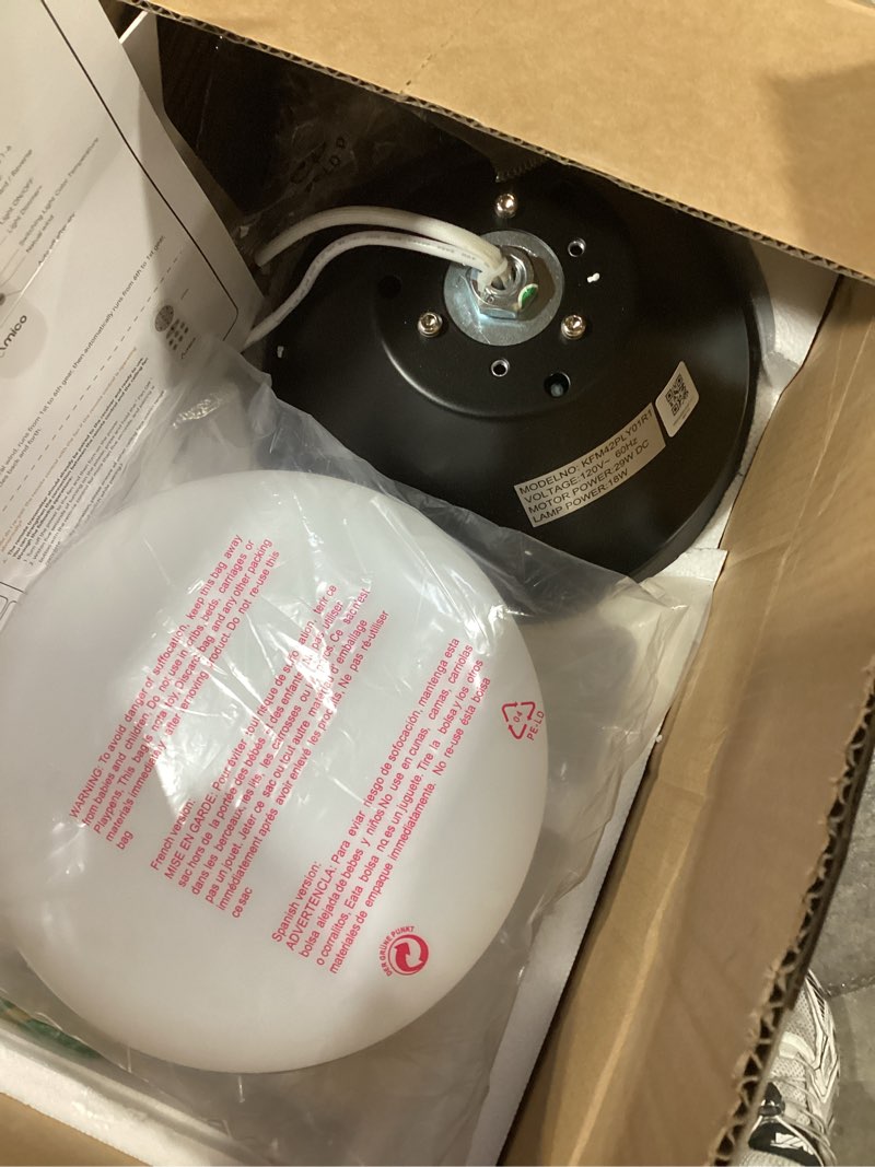 Condition photo showing Good Condition for Amico Ceiling Fans with Lights, 42 inch Low Profile Ceiling fan with Light and Remote Control, Flush Mount, Reversible, 3CCT, Dimmable, Noiseless, Black Ceiling Fan for Bedroom, Indoor/Outdoor Use Black 42 inch