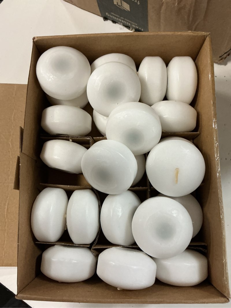 Condition photo showing Good Condition for ashlux white floating candles 2 inch, 36 pack floating candles 5-6 hours long burning, unscented floating candle for centerpieces, wedding, christmas lights, romantic night for her/him set