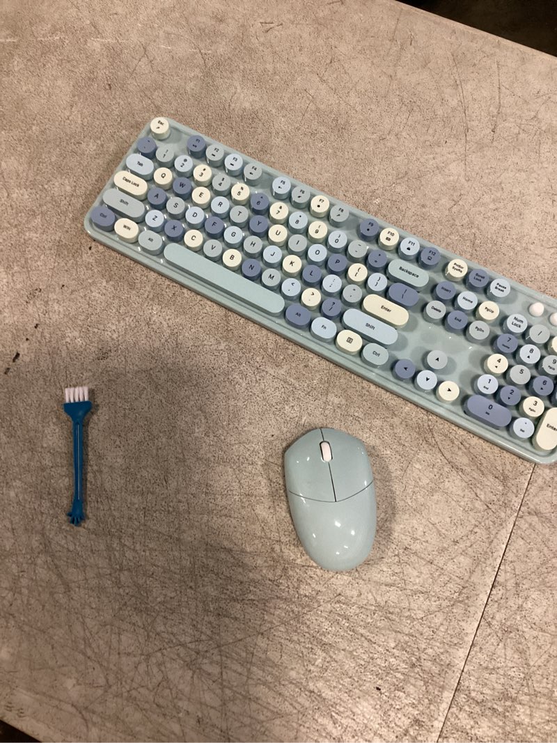 Condition photo showing New/Like New for mofii wireless keyboard and mouse combo, retro keyboard with round keycaps, 2.4ghz dropout-free connection, cute wireless mouse for pc/laptop/mac/windows xp/7/8/10 (blue-colorful) blue colorful-b