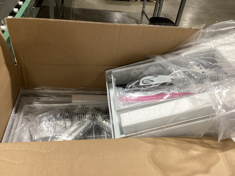 Condition photo showing Good Condition for 2 Pack 19IN Depth Under Sink Storage Organizer, Large 2-Tier Elegant Mesh Pull Out Shelf for Kitchen and Bathroom Cabinet Organization, L-Shaped and Adjustable Height Design-White 2 Pack-19"Dx11.4"-16.14"H White