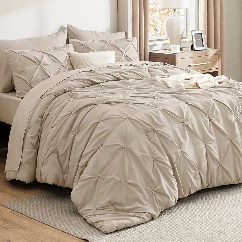 Bedsure California King Comforter Set Beige - Bed in a Bag Cal King Bedding Set 7 Pieces, GentleSoft