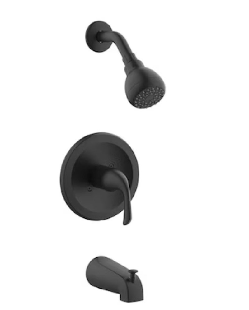 project source dover matte black 1-handle single function 2.756-in round bathtub and shower