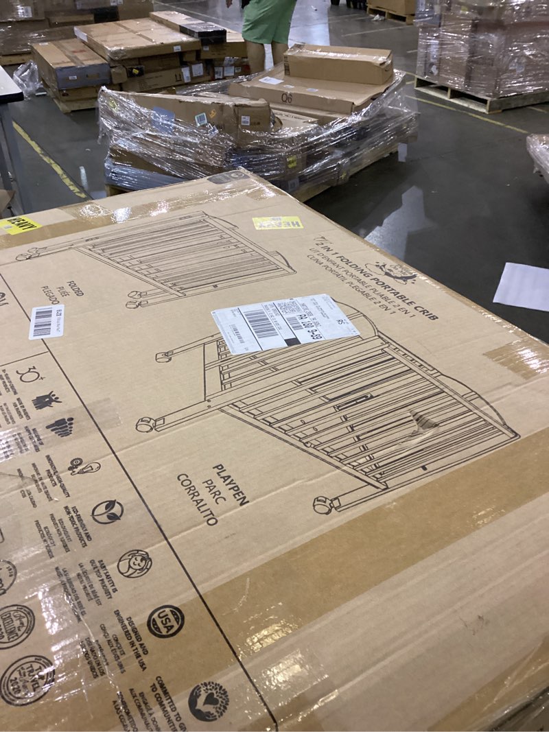 Condition photo showing New/Like New for Dream On Me 2-in-1 Folding Portable Compact Mini Baby Crib in Natural, GreenGuard Gold & JPMA, US Patented Flat Folding System, Locking Wheels, 1? Mattress Pad, Space-Saving Quick Fold Easy Storage