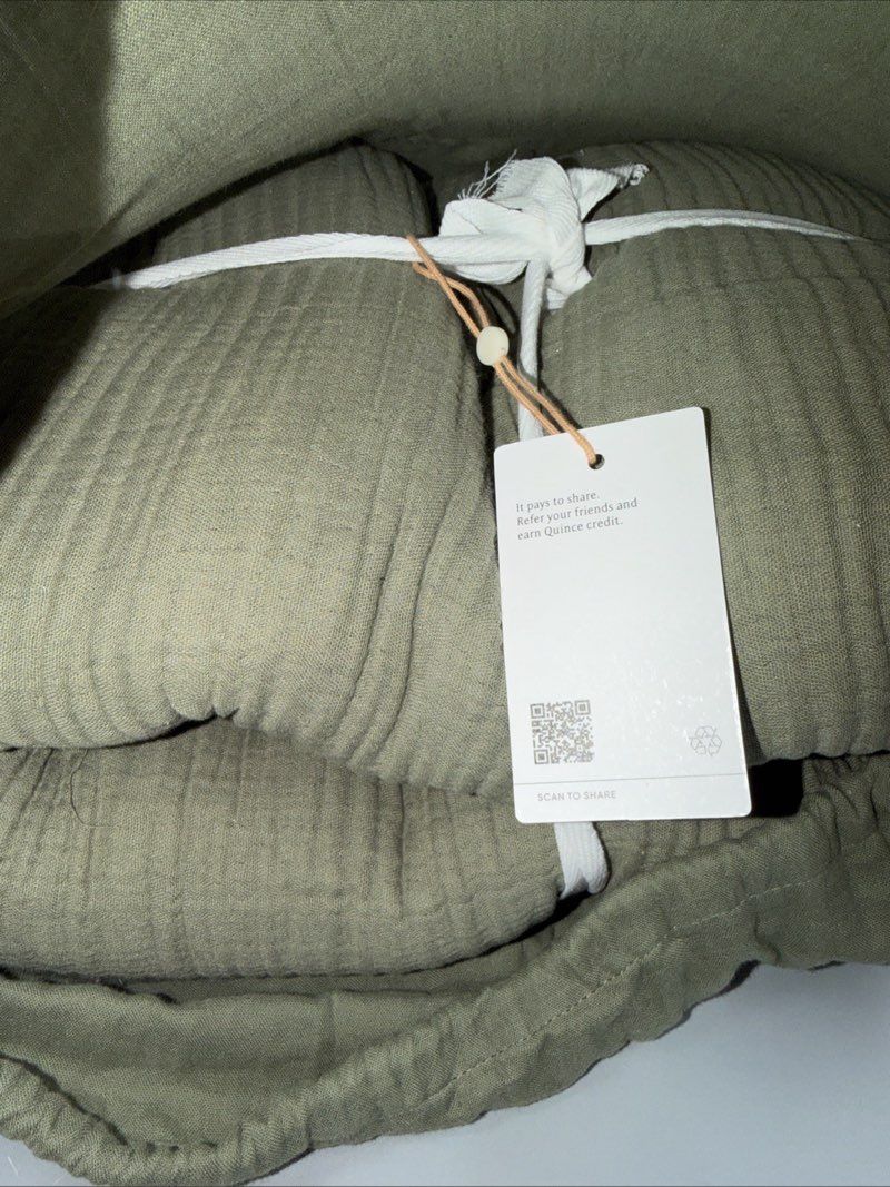 quince-airy gauze duvet cover set - cotton-olive green king 