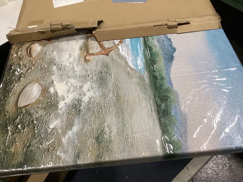 Condition photo showing Good Condition for Anolyfi Nautical Wall Art Decor, Large Nature Beach Blue Boat Seagull Nautical Seascape Textured Artwork for Bathroom Living Room Bedroom Office Home Decor 40"x20" 40"L x 20"W blue coastal boat