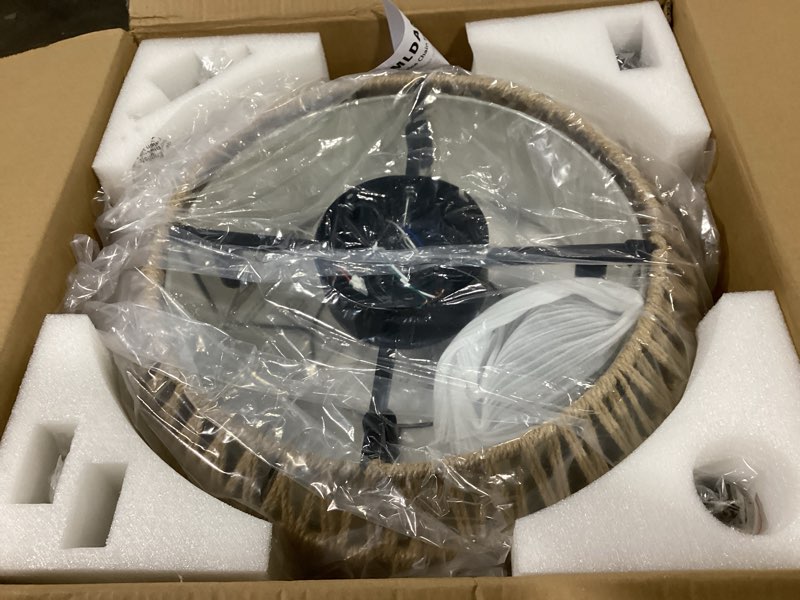 Condition photo showing Good Condition for Twine Caged Ceiling Fan with Fabric Shade 20" Drum Modern Coastal Natural Hand-Woven Chandelier Fan for Dining Room, Bedroom, Smart App/FCC Remote Control, Italian Design, Adjustable (Twine)