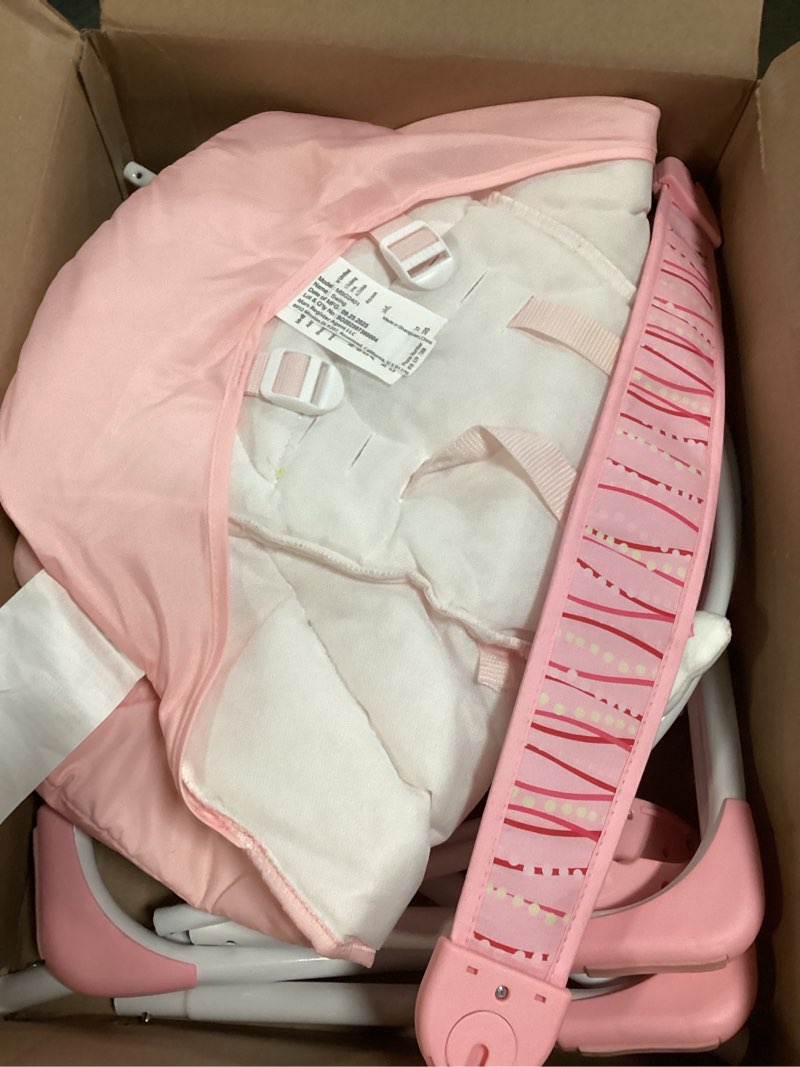 Condition photo showing As Is for baby swings for infants, baby girl swing for newborn, portable infant swing with music, adaptable speed, timing, soft cushion, 0-9 months 20 lbs(pink) angel princess