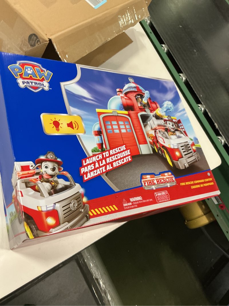 Condition photo showing New/Like New for Paw Patrol Fire Rescue Command Center with Marshall Figure, Rescue Fire Truck, Lights, Launcher & Sound