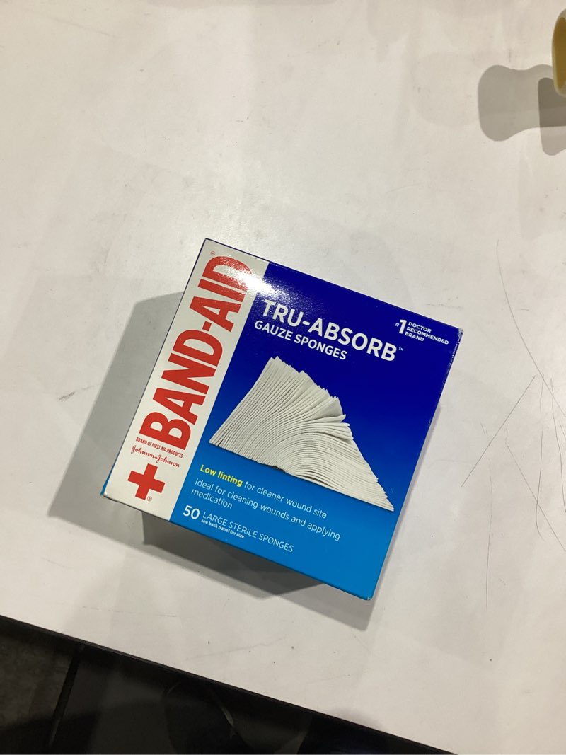 Condition photo showing New/Like New for Band Aid Brand First Aid Products Tru-Absorb Sterile Gauze Sponges for Cleaning and Cushioning Wounds, Low-Lint Design, 4 inches by 4 inches, 50 Count (Pack of 2)