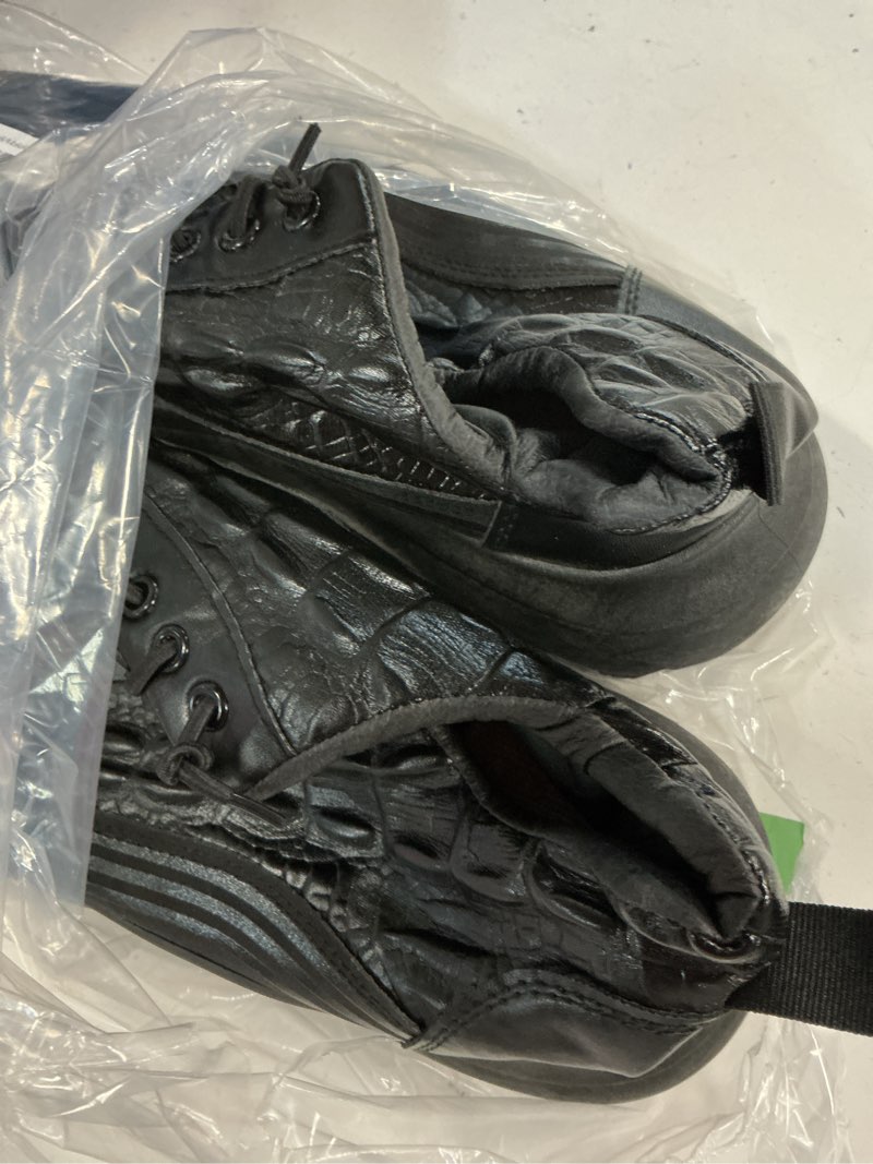 Condition photo showing As Is for riceelsor men's crocodile pattern leather sneakers slip-on casual air cushion elastic waterproof non-slip high-top height lifting comfortable shoes 12 black