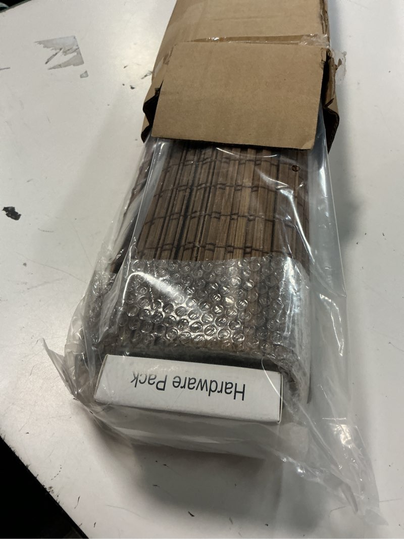 Condition photo showing New/Like New for cordless bamboo roman shades for windows, blinds size (36" w ×64" h) colour (highfield teak) highfield teak 36" w × 64" h
