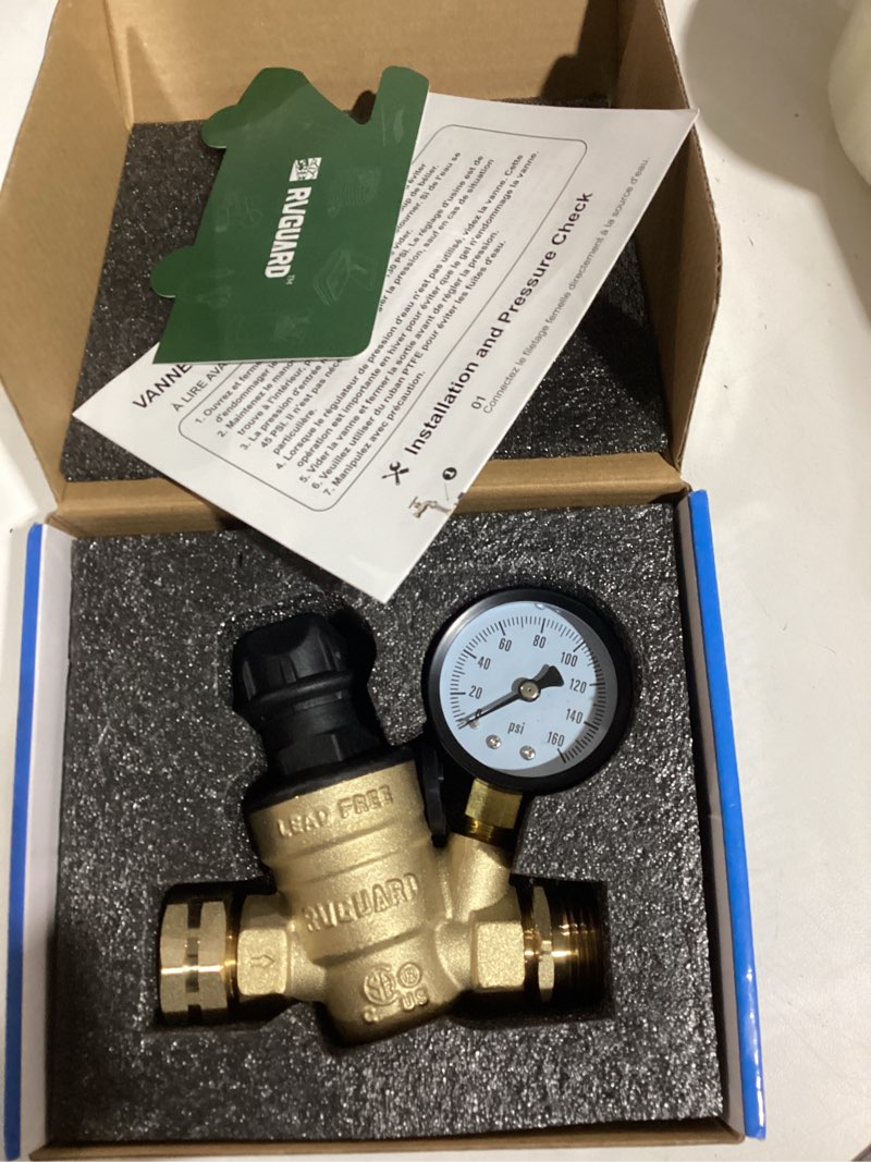 Condition photo showing Good Condition for rvguard rv water pressure regulator valve with an adjustable knob, tool-free, csa approved, lead-free brass water pressure reducer with gauge and inlet screen filter for rv camper travel trailer