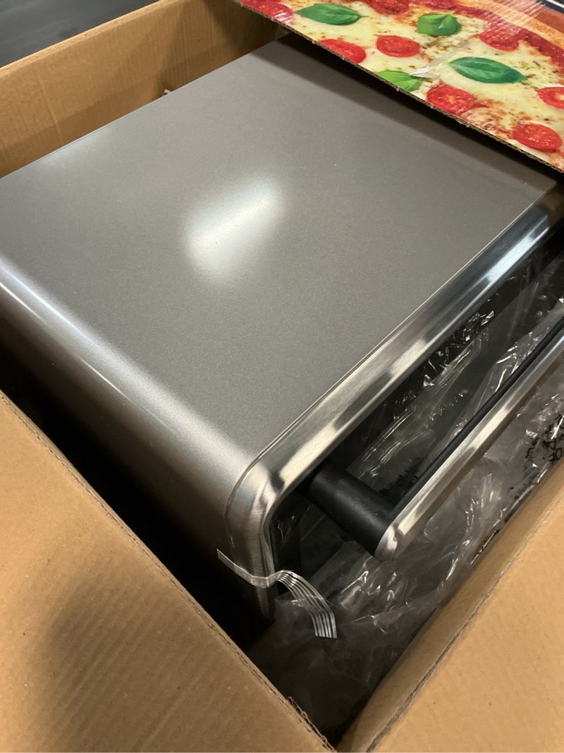 Condition photo showing As Is for black + decker crisp  n bake pro 6-slice air fryer toaster oven with basket  pan  rack & tray  stainless steel
