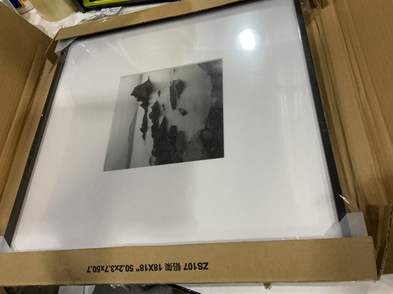 Condition photo showing New/Like New for mcs master & co. foundry metal 18x18 matted picture frame with 8x8 photo display, black vertical & horizontal wall hanging frame for photos & artwork (1-pack) 1-pack 8x8 black