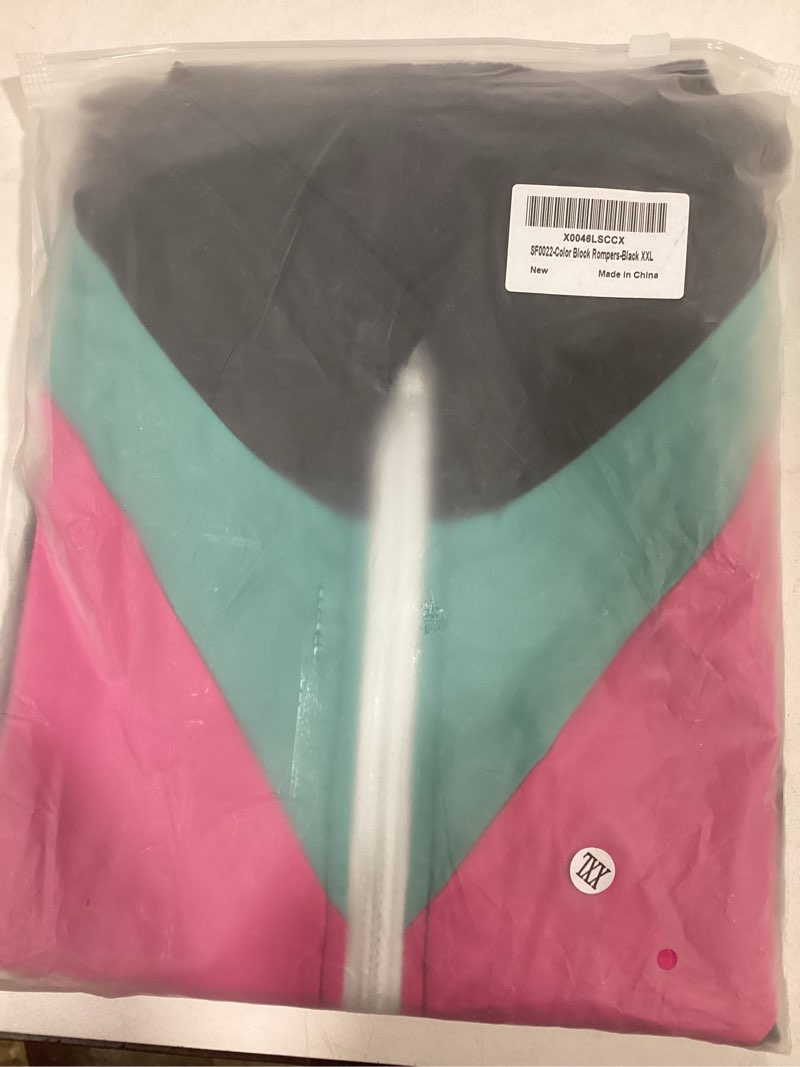 Condition photo showing Good Condition for Yisfri Color Block One Piece Windbreaker Outfits for Women Neon Short Sleeve Zip Front Elastic Waist Jumpsuit Overall XX-Large Black