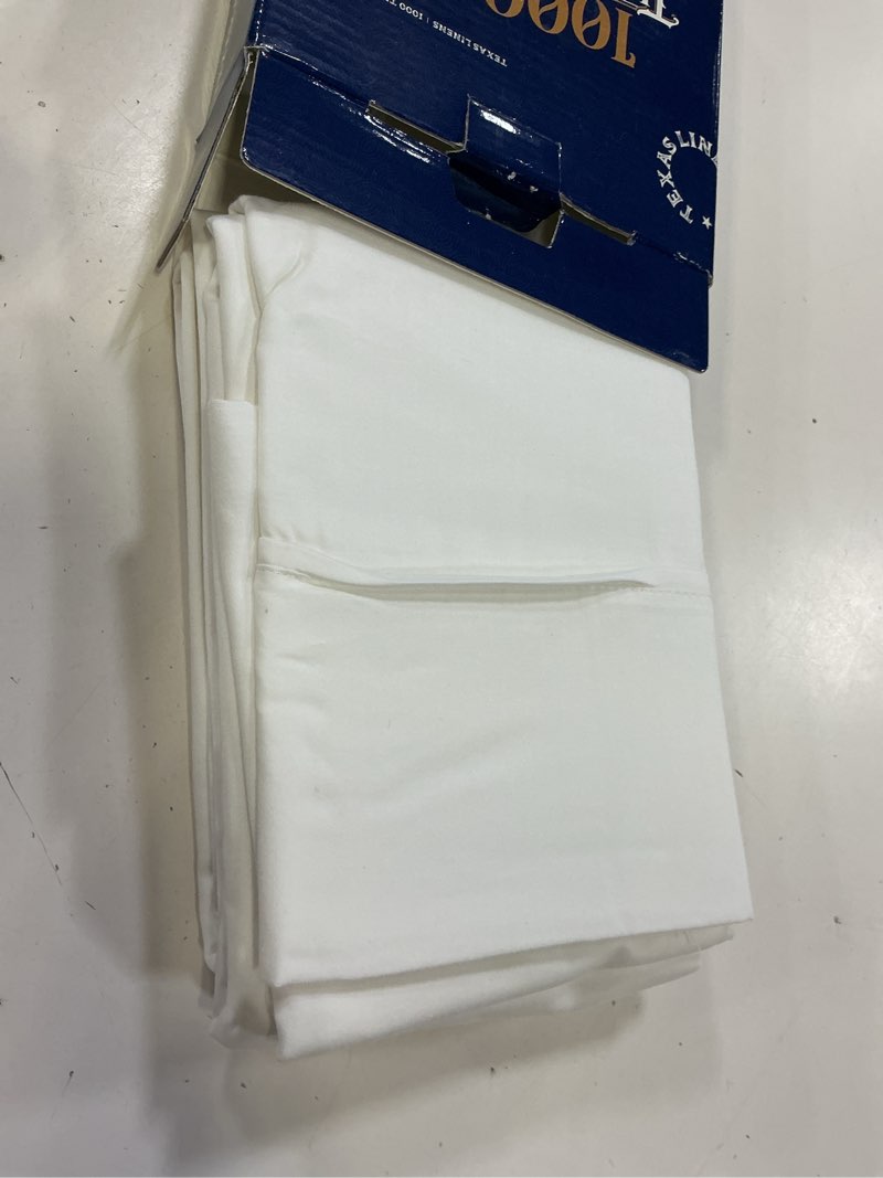 Condition photo showing New/Like New for texas linen co. luxury egyptian cotton king white pillow cases set of 2-1000 series lonestar lovin' collection pillowcases for sleeping, cooling pillow cover, extra long staple hotel pillow cases king pillowcases white
