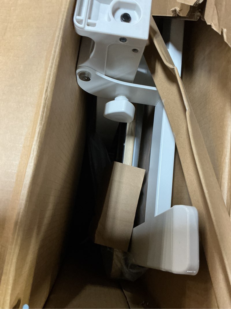 Condition photo showing As Is for 25 inch mobile folding desk - no assembly pneumatic sit-stand desk, 29-42" height adjustable rolling laptop desk with hidden wheels, 0-90° tilt top for home office, craft & study beige