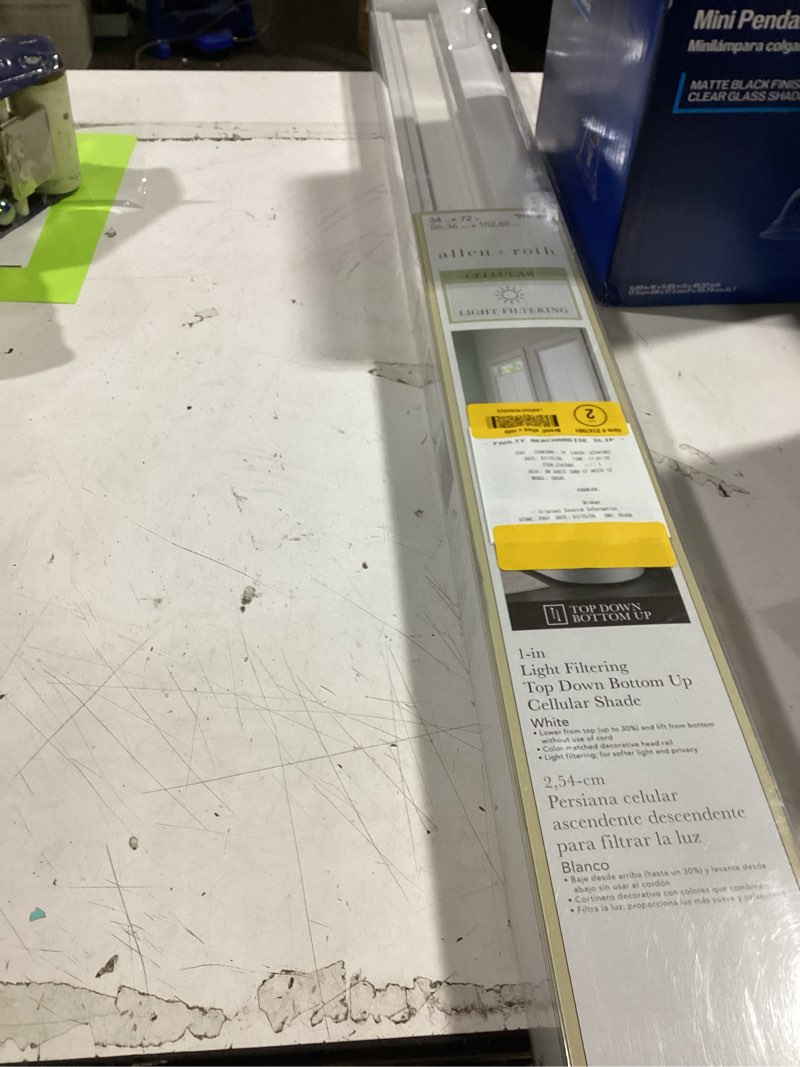 Condition photo showing New/Like New for allen + roth 34-in x 72-in white light filtering cordless top-down/bottom-up cellular shade