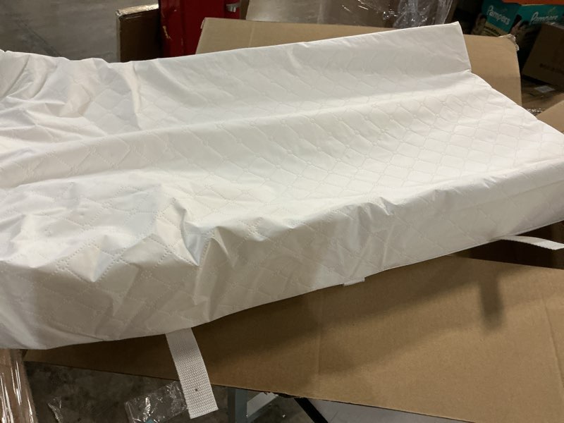 Condition photo showing As Is for yening mini baby diaper changing pad for dresser top with cover 27" x 16", waterproof lining small foam contoured changing table pads topper white