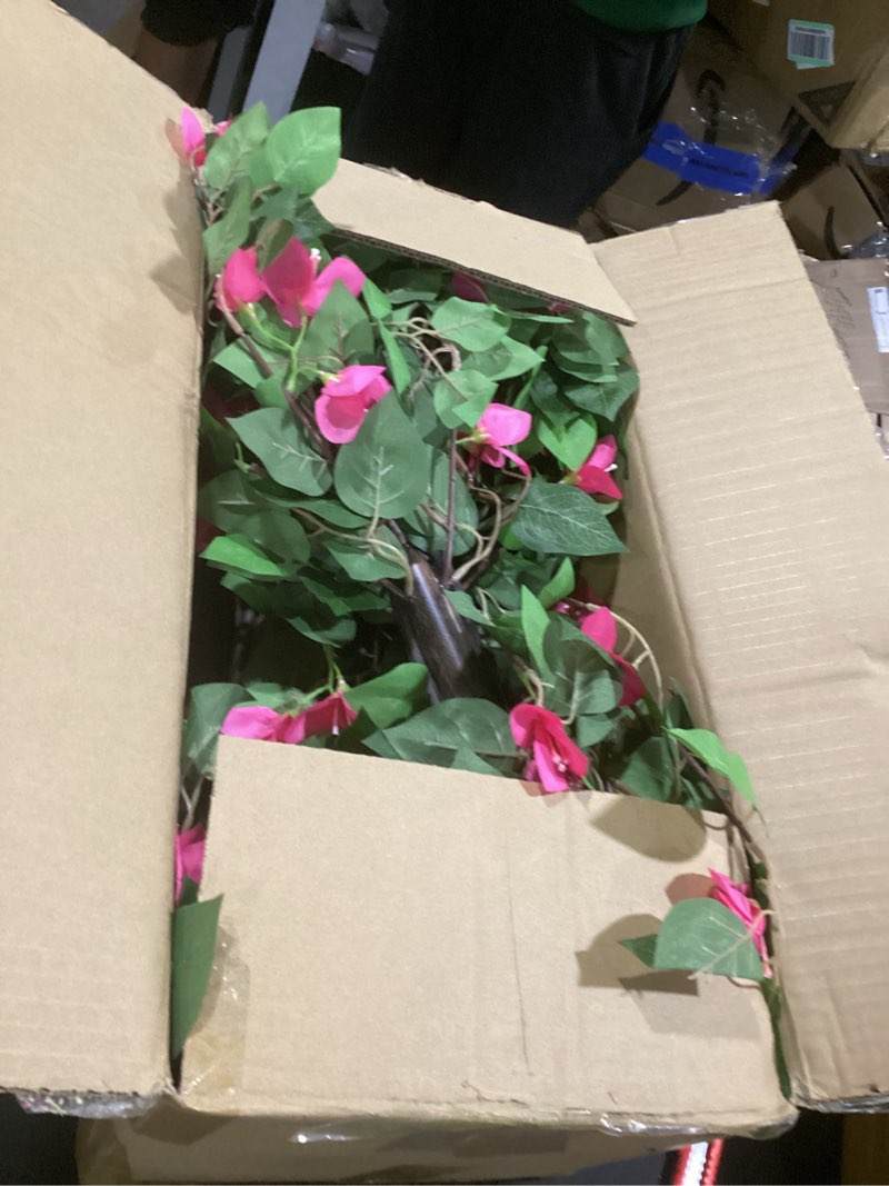 Condition photo showing As Is for 2pack 5ft artificial bougainvillea topiary trees for outdoor, fake silk flowers plants bushes with ground spike, faux uv resistant shurbs trees for outside,front porch,patio,balcony decor bougainvillea 5ft