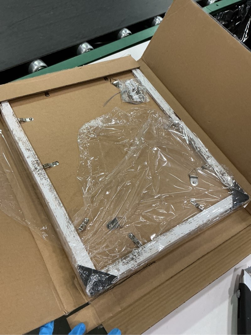 Condition photo showing Good Condition for 12x16 Picture Frame Set of 2, Distressed White Wood Style - Display 12 x 16 Poster without Mat or 11x14 Picture with Mat, Wall Mounting Horizontal and Vertical Distressed White 12x16 in