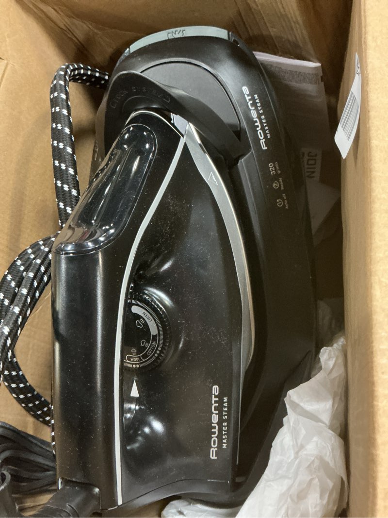 Condition photo showing Good Condition for rowenta iron steamer for clothes master steam station, professional steam iron for clothes with stainless steel soleplate, 57 oz, 400 microsteam holes, built-in pump, 1750 watts, black/green, vr8338 xl steam sessions